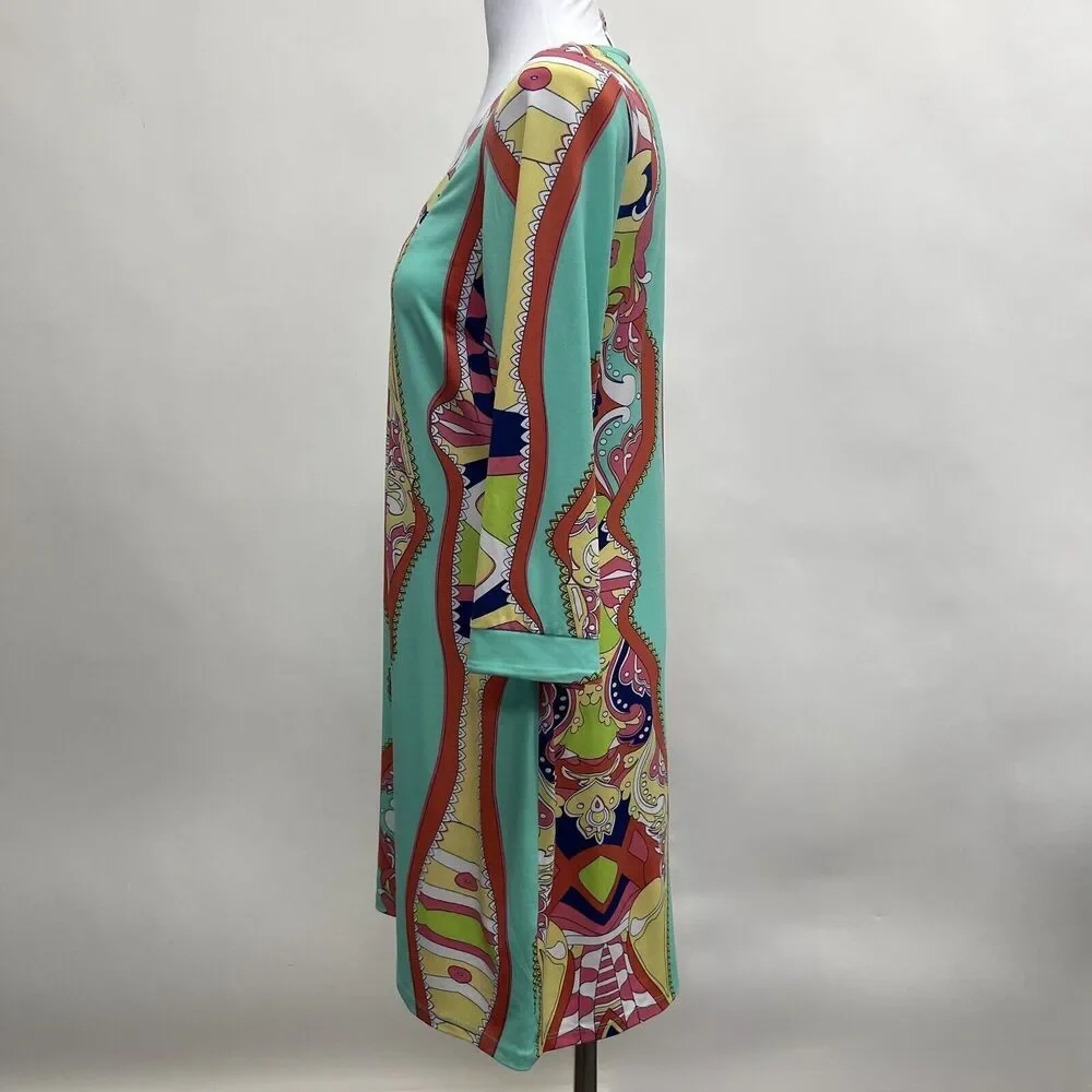 Ivy Lane Women's‎ Shift Dress Medium Mint Green Orange Yellow Pink White Blue